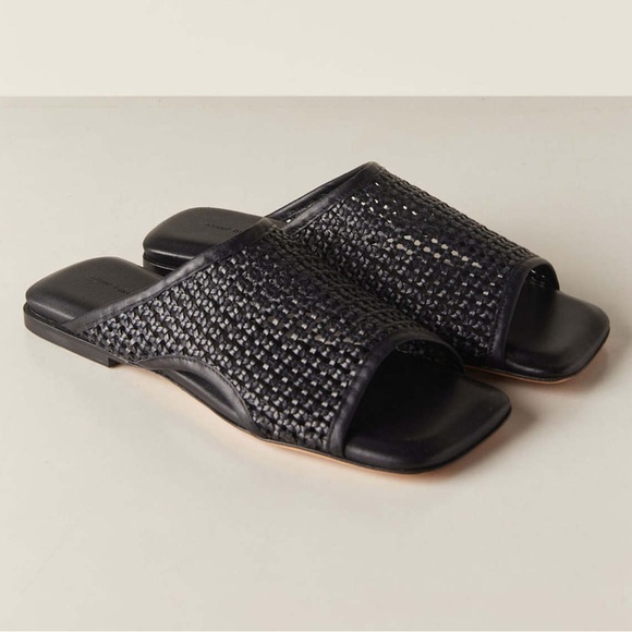Anine Bing Hoxton Black Woven Slides Sandals - Picture 1 of 7